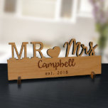 Mr. & Mrs. Cute Engraved Alder Wood Plaque<br><div class="desc">We will custom engrave this wood plaque with any 2 custom message lines to make a piece they will love to display in their home. Our Mr and Mrs wood plaque measures approximately 9" w x 3 1/2" h x 1/4" d.</div>