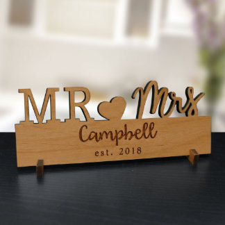 Mr. & Mrs. Cute Engraved Alder Wood Plaque