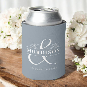 Mr Mrs Dusty Blue Wedding Favour Can Cooler