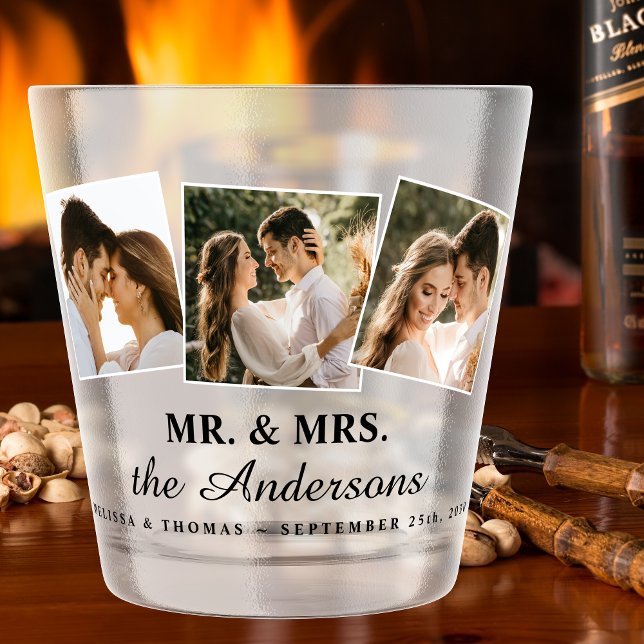 Mr & Mrs Elegant 3 Photo Bride Groom Wedding Shot  Shot Glass (Creator Uploaded)