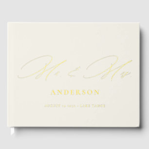 Mr & Mrs Elegant Calligraphy Cream Foil Wedding Guest Book