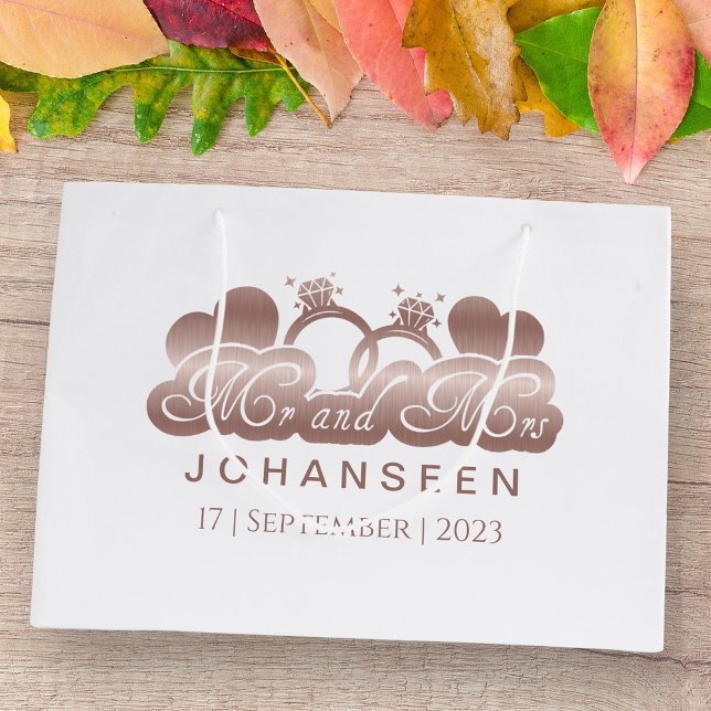 Mr & Mrs Elegant Classic Rose Gold foil Newlyweds Large Gift Bag (Creator Uploaded)