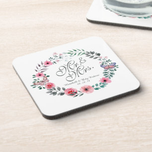Mr. & Mrs. Elegant Floral Wedding Coaster