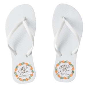 Mr. & Mrs. Elegant Floral Wedding Flip Flops