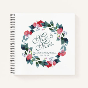 Mr. & Mrs. Elegant Floral Wedding Guestbook Notebook