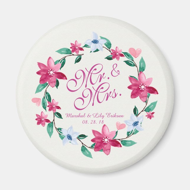 Mr. & Mrs. Elegant Floral Wedding | Magnet (Front)