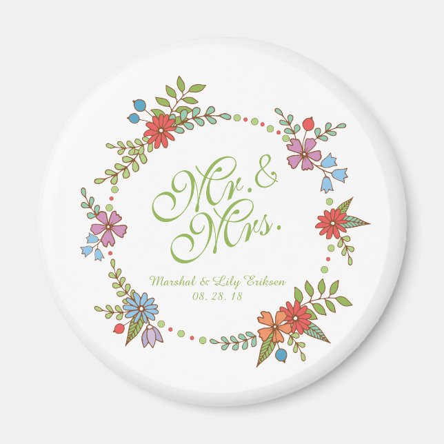 Mr. & Mrs. Elegant Floral Wedding | Magnet (Front)
