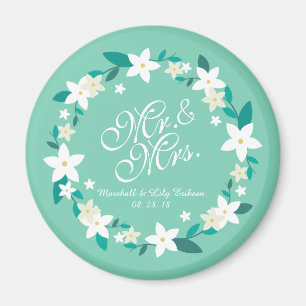 Mr. & Mrs. Elegant Floral Wedding Magnet