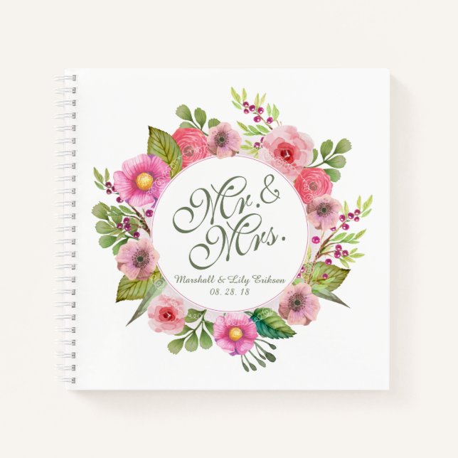 Mr. & Mrs. Elegant Floral Wedding Notebook (Front)