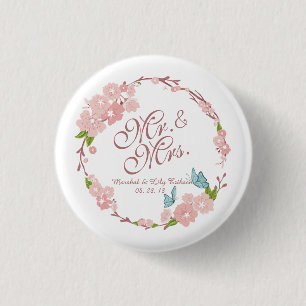 Mr. & Mrs. Elegant Floral Wedding Pin Button