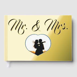 Mr Mrs Elegant Metallic Gold Photo Heart Wedding Guest Book