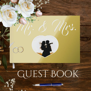 Mr Mrs Elegant Metallic Gold Photo Heart Wedding  Guest Book