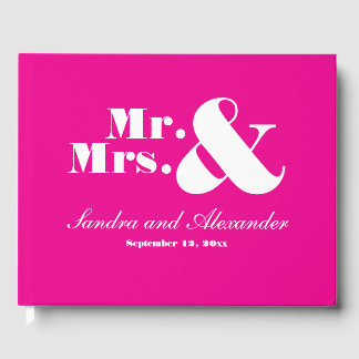 Mr Mrs Elegant Modern Minimal Bight Pink Wedding Guest Book