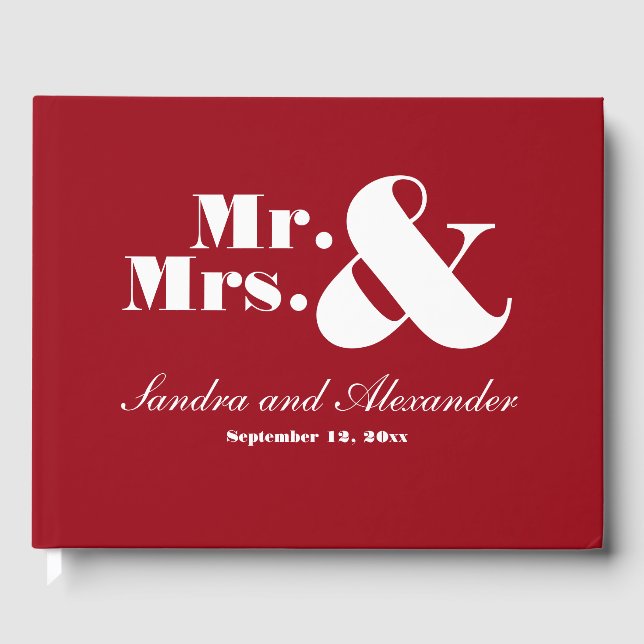 Mr Mrs Elegant Modern Minimal Classic Red wedding Guest Book (Front)
