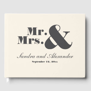 Mr.& Mrs. Elegant Modern Minimal Ivory Wedding  Guest Book