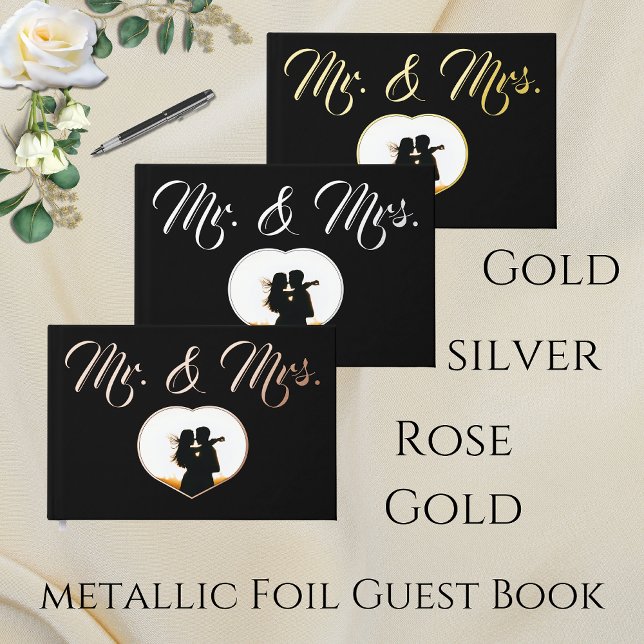 Mr. & Mrs Elegant Modern Photo Heart Wedding Black Guest Book (Creator Uploaded)