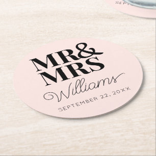 Mr Mrs Elegant Rehearsal Engagement Party Classic  Round Paper Coaster