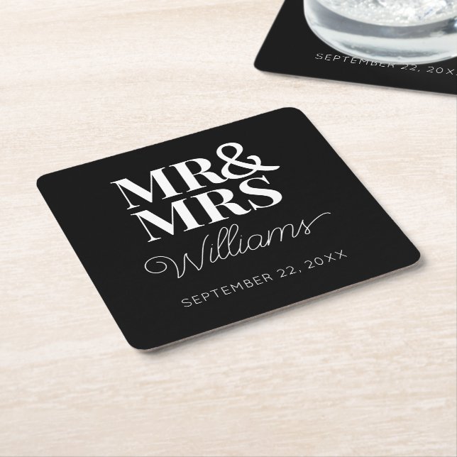 Mr Mrs Elegant Rehearsal Engagement Party Classic  Square Paper Coaster (Angled)