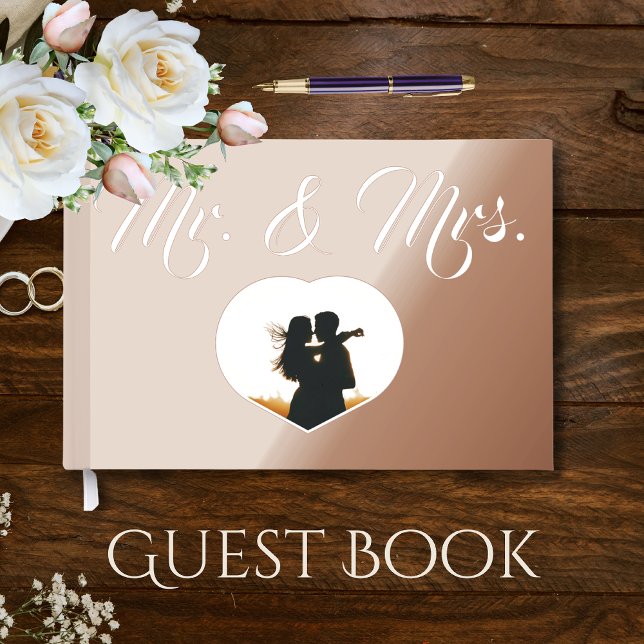 Mr. & Mrs. Elegant Rose Gold Photo Heart Wedding  Guest Book (Creator Uploaded)