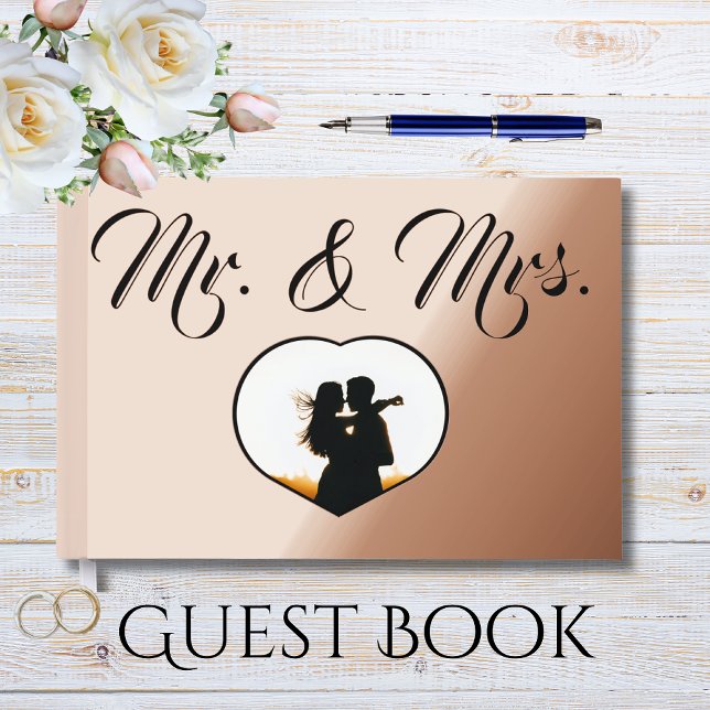 Mr. & Mrs. Elegant Rose Gold Photo Heart Wedding  Guest Book (Creator Uploaded)