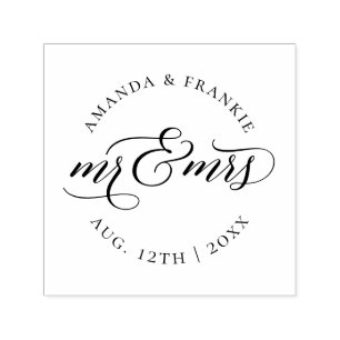 Mr & Mrs   Elegant Script Wedding Date & Names Self-inking Stamp