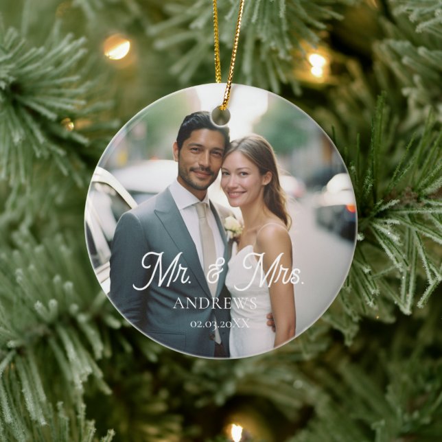 Mr. & Mrs.!  Elegant, Simpel, Photo Ceramic Tree Decoration (Tree)