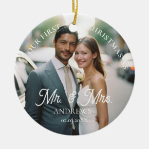 Mr. & Mrs.!  Elegant, Simpel, Photo Ceramic Tree Decoration