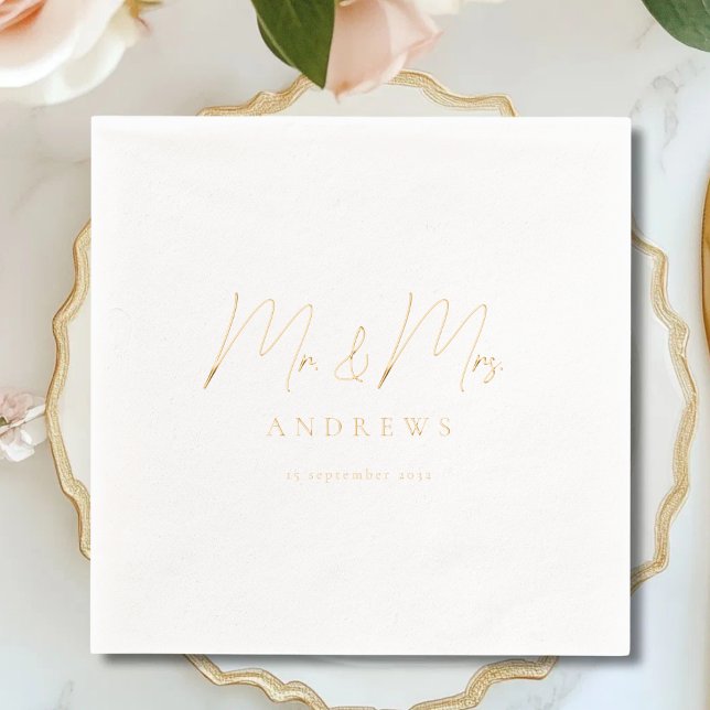 Mr. & Mrs.! Elegant Wedding  Foil Napkins (Mr. & Mrs.! Elegant Wedding Custom Foil Napkins with your Name & Date.)