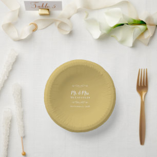 Mr & Mrs Elegant Weddings Bride & Groom Chic Gold Paper Plate