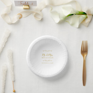 Mr Mrs Elegant Weddings Reception Party Chic Gold Paper Plate