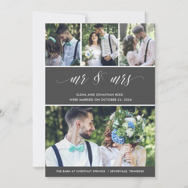 Mr Mrs Eloped Married Photo Wedding Announcement (Front)
