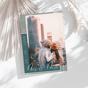 Mr & Mrs Emerald Green White Script Photo Save The Date