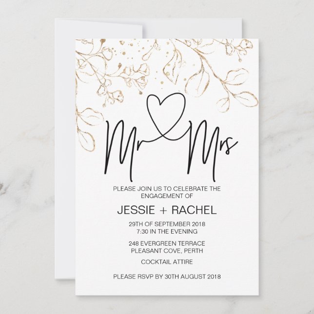 Mr & Mrs Engagement Modern Gold Engaged Invitation (Front)