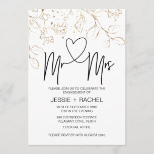 Mr & Mrs Engagement Modern Gold Engaged Invitation