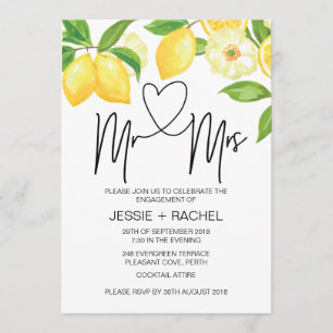 Mr & Mrs Engagement Summer Lemons Engaged Invitation