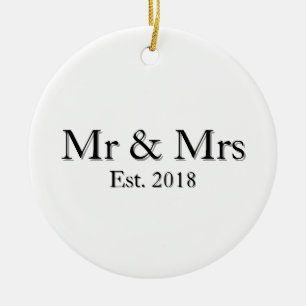 Mr & Mrs Est. Year Elegant Personalised Couple Ceramic Tree Decoration