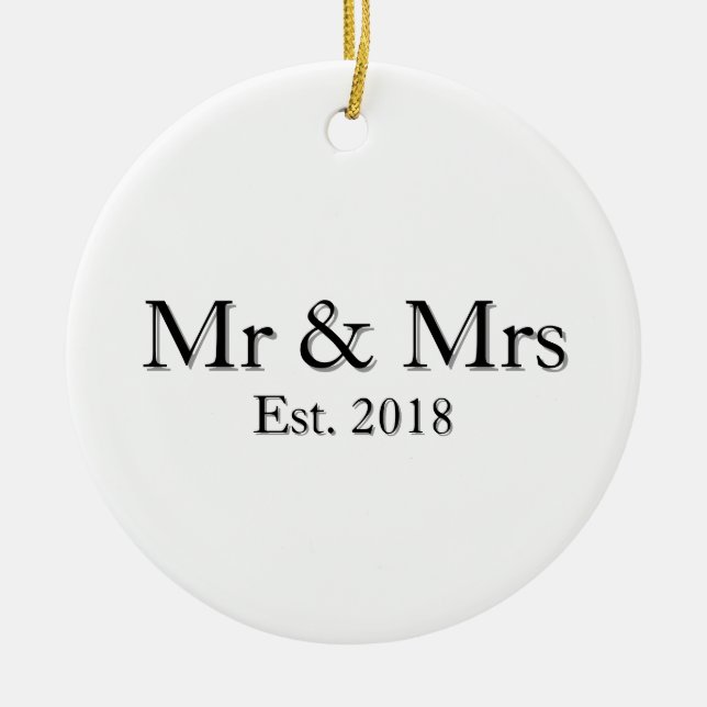 Mr & Mrs Est. Year Elegant Personalised Couple  Ceramic Tree Decoration (Front)