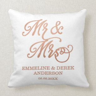 Mr & Mrs Faux Copper   Custom Names & Wedding Date Cushion