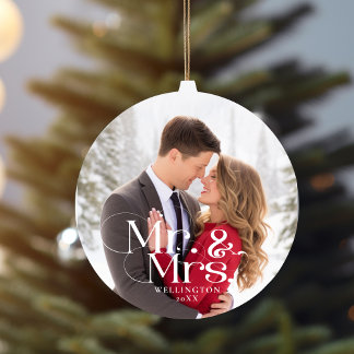 Mr & Mrs First Christmas Married Photo Ceramic Tree Decoration