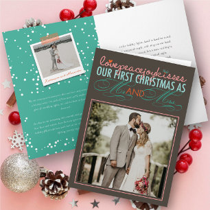 Mr & Mrs First Christmas Mistletoes Photo Wedding Holiday Card