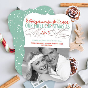 Mr & Mrs First Christmas Mistletoes Photo Wedding Holiday Card