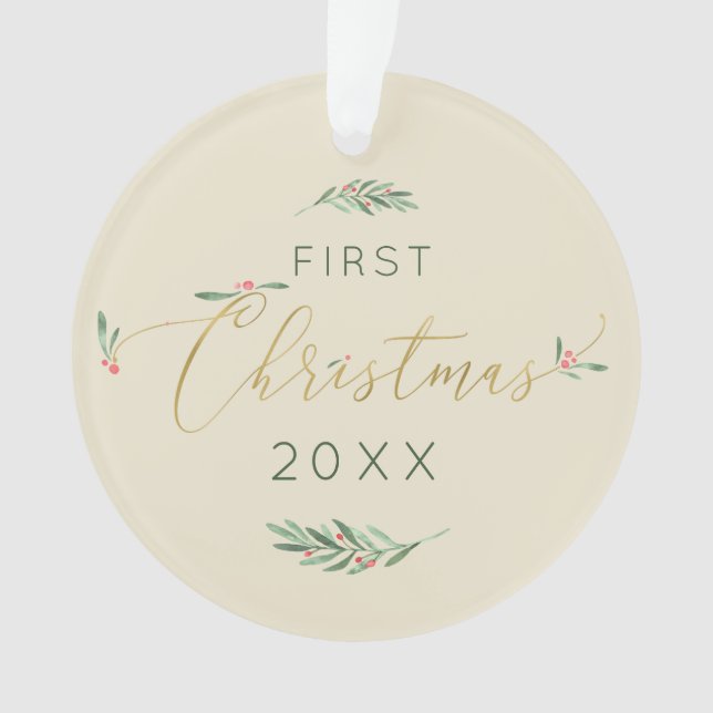Mr. + Mrs. First Christmas Monogram Typography Ornament (Front)