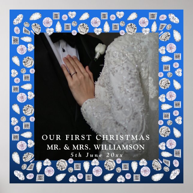 Mr Mrs First Christmas Photo Wedding Square Sticke Poster (Front)