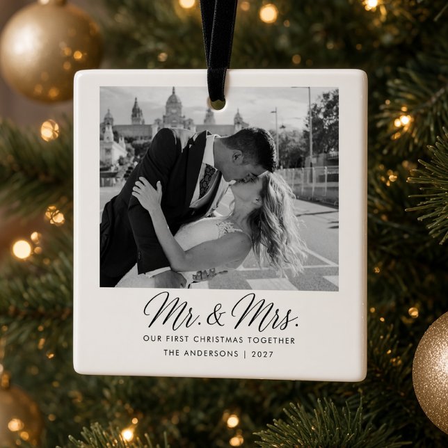 Mr. & Mrs. First Christmas Together Wedding  Ceramic Ornament (Creator Uploaded)