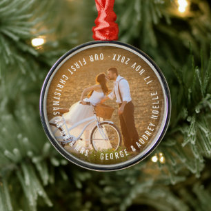 Mr & Mrs First Christmas Wedding Photo Ornament