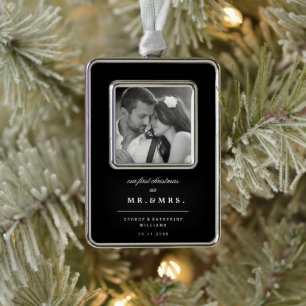 Mr & Mrs First Christmas Wedding Photo Ornament
