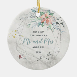 Mr Mrs First Married Christmas 1st Newlywed Photo Ceramic Tree Decoration