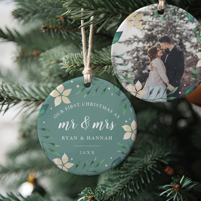 Mr. & Mrs. | First Married Christmas Photo Ceramic Tree Decoration (Creator Uploaded)