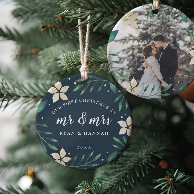 Mr. & Mrs. | First Married Christmas Photo Ceramic Tree Decoration (Creator Uploaded)
