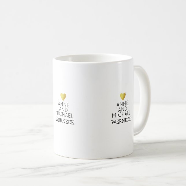 Mr & Mrs first names / surname, love wedding white Coffee Mug (Front Right)